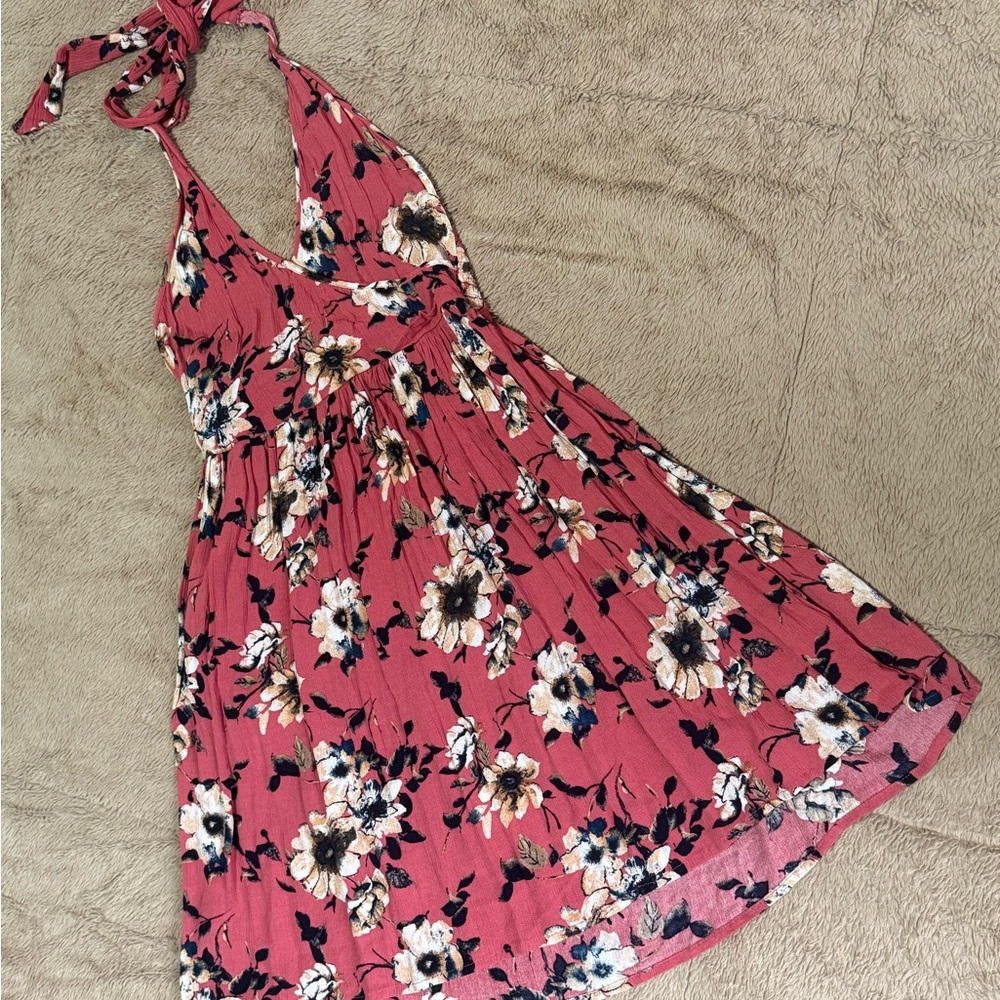 Xhilaration Pink Floral Halter Mini Dress